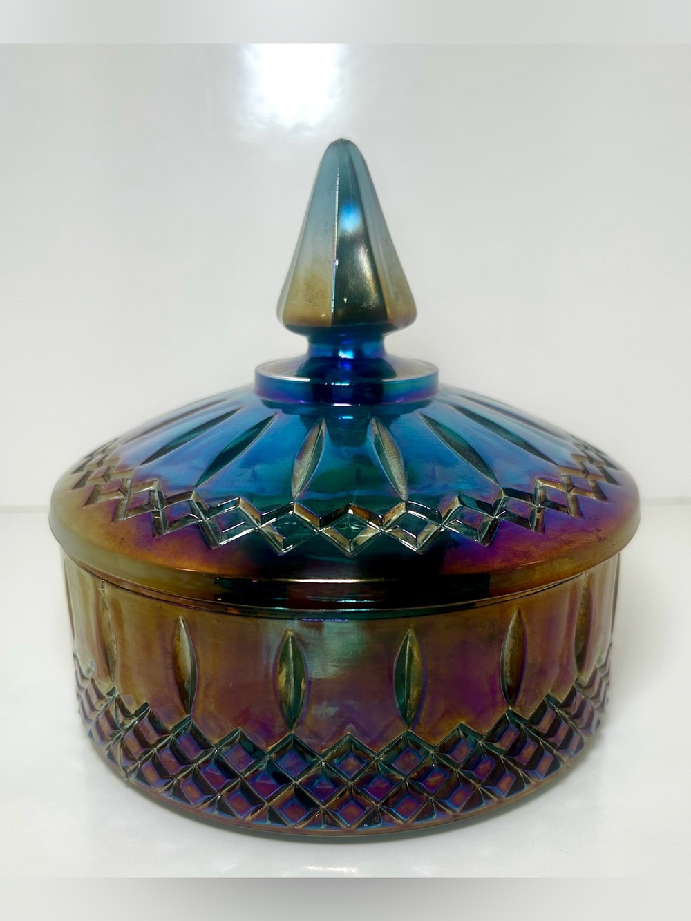 Vintage 1970's Indiana Princess Carnival Glass Covered Candy Dish